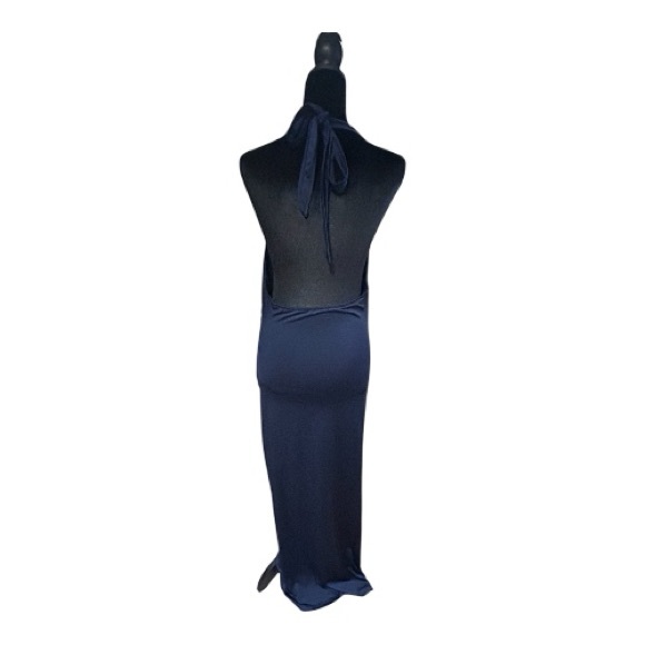 SHEIN Navy Blue Satin Cocktail Dress Size Large | Cowl Neck Fitted - Picture 3 of 5